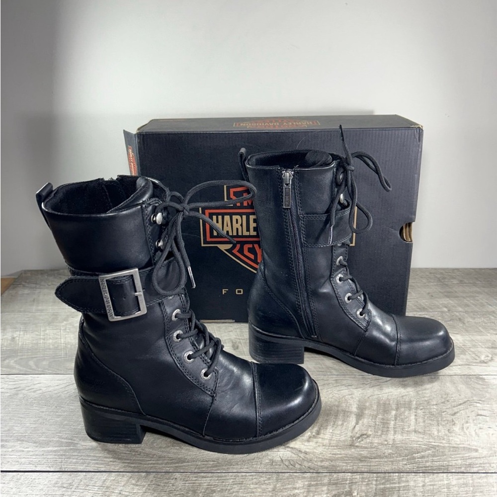 Harley-Davidson D85259 Jammie Motorcycle Riding Women Soft Black Leather Boots 8